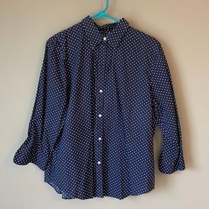 Lauren | Ralph Lauren non-iron navy and white polka dot 3/4 sleeve blouse